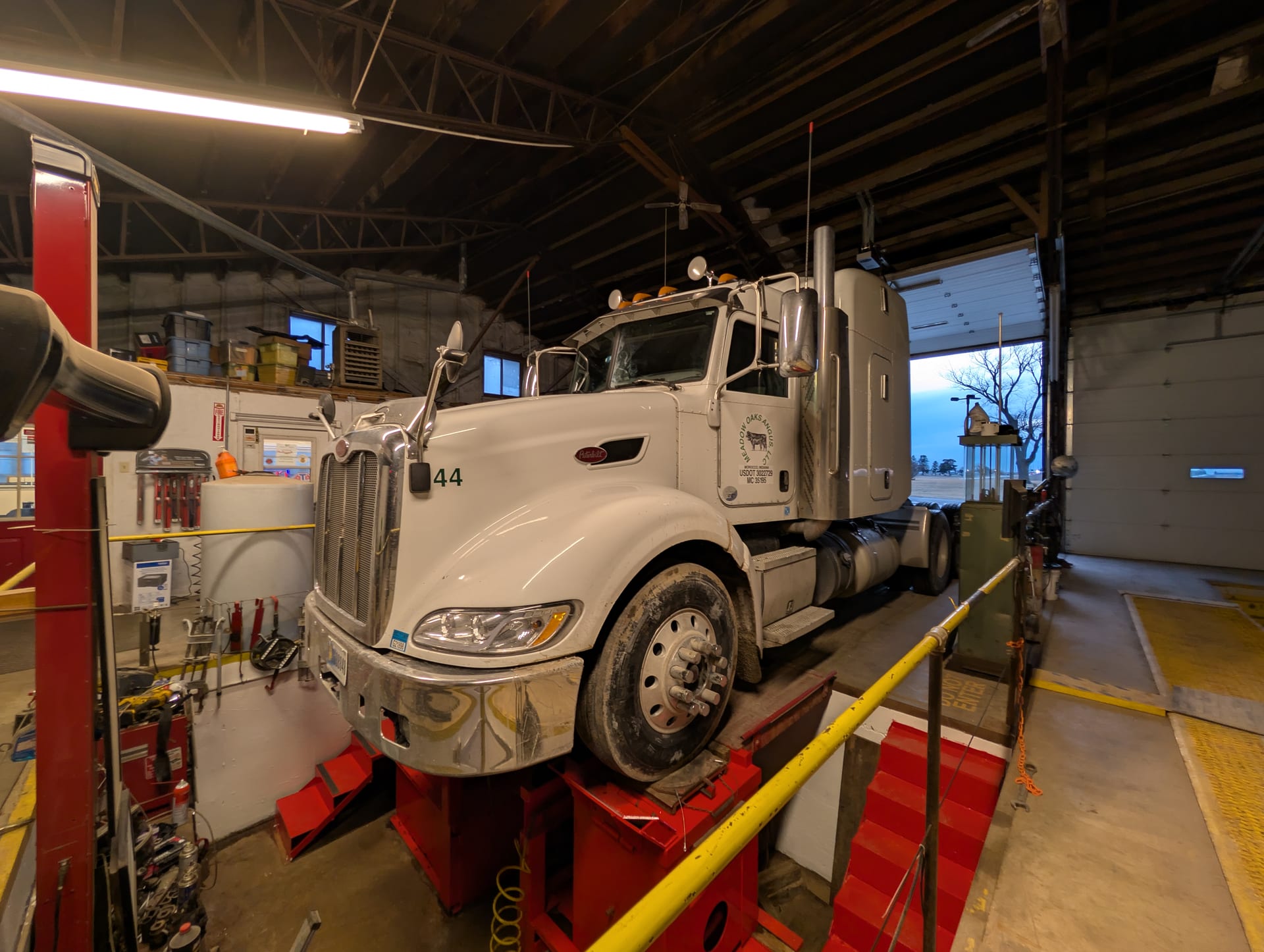 Semi truck on the alignment rack at Gray's