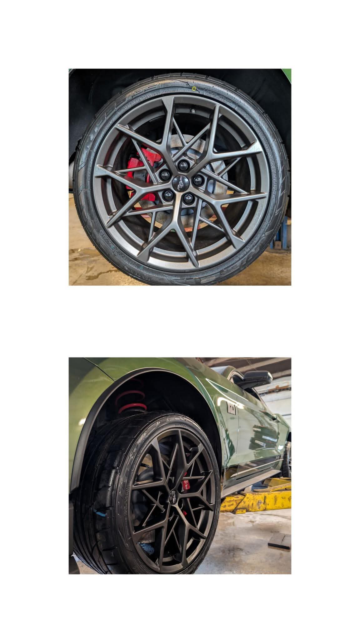 Mustang fitted with a fresh set of tires at Gray's